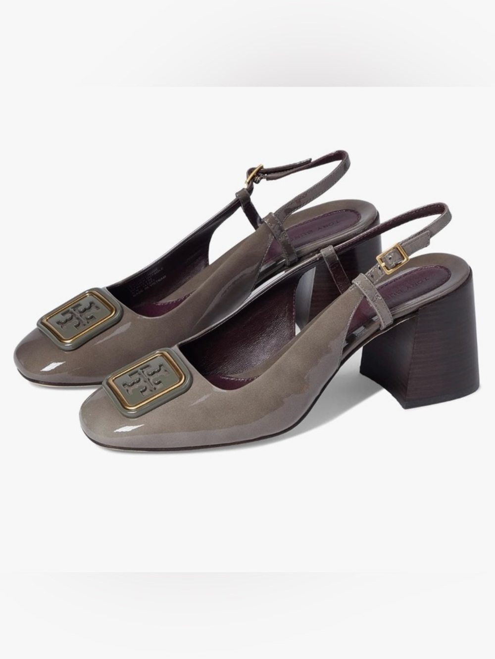 New! Tory Burch GeorgiaTaupe Leather Slingback Block Heels with Logo